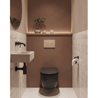 QeramiQ Dely Ensemble de WC - réservoir encastré Qeramiq Flush - abattant slim - plaque de commande en plastique taupe - boutons rectangulaires - noir mat