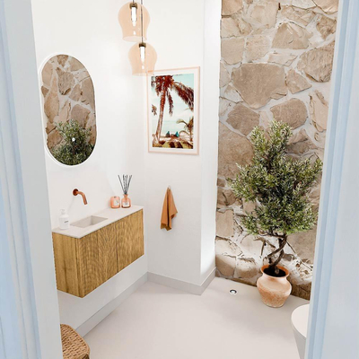 Mondiaz JOYA-DLUX 70cm toiletmeubel - kleur Oak - Wastafel FAYE positie Links Zonder kraangat kleur Meli.
