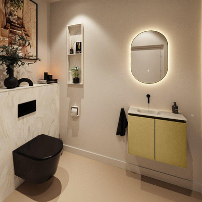 MONDIAZ TURE-DLUX Meuble toilette - 60cm - Oro - EDEN - vasque Ostra - position gauche - sans trou de robinet