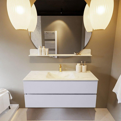 Mondiaz VICA-DLUX Ensemble de meuble de salle de bain - 120cm - meuble sous-vasque cale - 2 tiroirs - lavabo encastré cloud milieu - 1 trou de robinet - version haute de 60cm - opalo