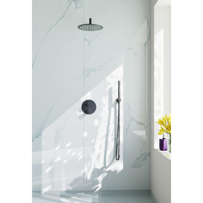 FugaFlow Eccelente Acces Ensemble de douche de tête encastré - rond - thermostatique - bras mural - douche de tête 25cm - douchette à barre - flexible de douche lisse - Gunmetal PVD brossé