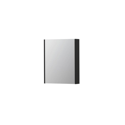 INK SPK2 Armoire de toilette - 60x14x74cm - 1 porte - miroir double face - interrupteur et prise de courant - MDF laque noir mat