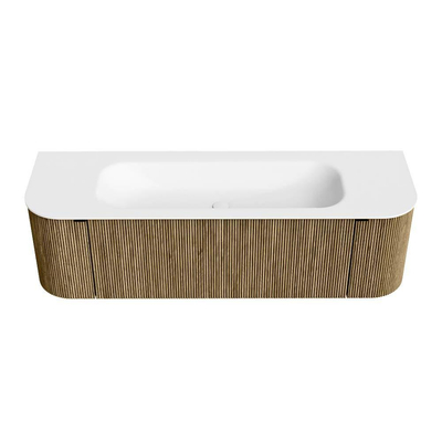 Mondiaz KURVE Badkamermeubelset - 150x46x40cm - 1 lade - 2 deuren - wastafel solid surface - midden - zonder kraangat - Dusk