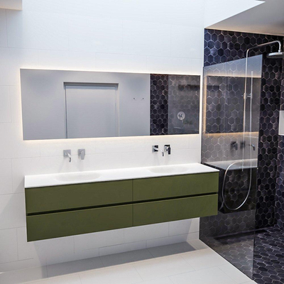 Mondiaz VICA ensemble de meuble de salle de bain - 200cm - meuble sous-vasque armée - 4 tiroirs - lavabo lune double - sans trou de robinet - miroir LED - version XL 60cm de haut