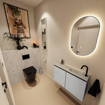 MONDIAZ TURE-DLUX Meuble WC 80 cm Plata. Lavabo EDEN Opalo position droite. Avec 1 trou de robinet.