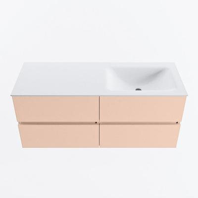 Mondiaz VICA Ensemble de meuble de salle de bain - 120cm - meuble sous lavabo rosee - 4 tiroirs - lavabo cloud droite - 1 trou de robinet - version haute de 60cm - talc