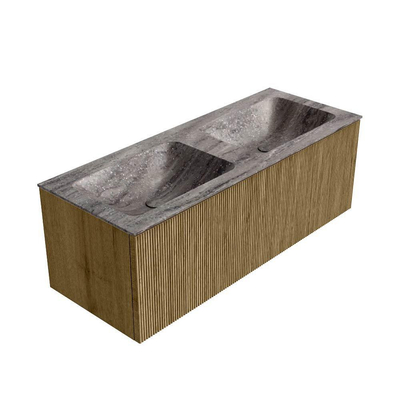 MONDIAZ KURVE-DLUX 120cm badmeubel kleur Dusk met 1 lade en 0 deuren. Wastafel LEAF Dubbel 2 kraangaten Oza.