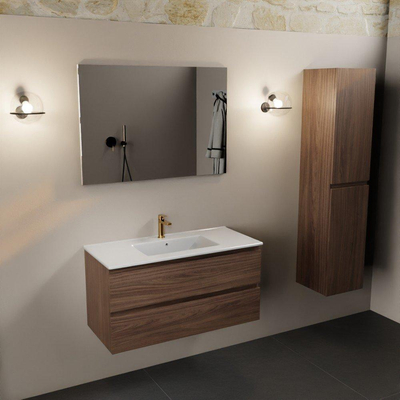 Mondiaz Aivy badmeubelset - 100x45x50cm - 1 kraangat - 1 wasbak keramiek - Midden - 2 lades - Zonder spiegel - Melamine Mocha