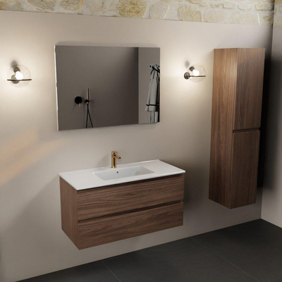 Mondiaz AIVY Ensemble de meuble - 100x45x50cm - 1 trou de robinet - 1 vasque Urban Solid surface - Centre - 2 tiroirs - sans miroir - Melamine Mocha