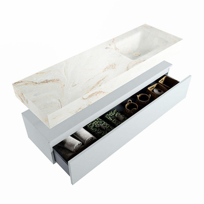 Mondiaz ALAN-DLUX Ensemble de meuble - 150cm - meuble Clay mat - 1 tiroir - Lavabo Cloud Frappe suspendu - vasque Droite - 1 trou de robinet