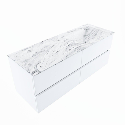 Mondiaz VICA-DLUX ensemble de meuble de salle de bain - 130cm - meuble sous-vasque talc - 4 tiroirs - lavabo encastré cloud droite - sans trous de robinet - version haute de 60cm - glace