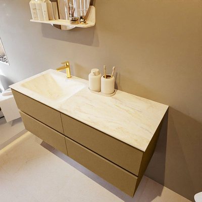 Mondiaz VICA-DLUX ensemble de meuble de salle de bain - 120cm - meuble sous-vasque oro - 4 tiroirs - lavabo encastré cloud gauche - 1 trou de robinet - version haute de 60cm - ostra