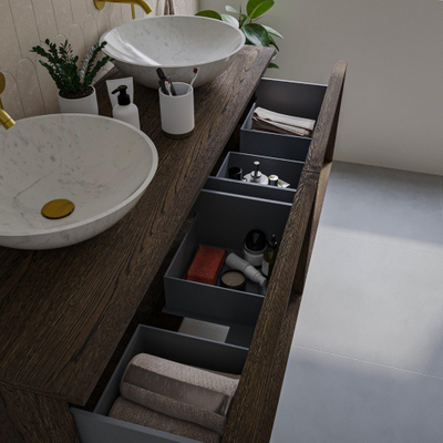 Saniclass Holz Frame Meuble de salle de bain - 140x45x40cm - plan de toilette - sans trous de robinet - 2 tiroirs - Charcoal