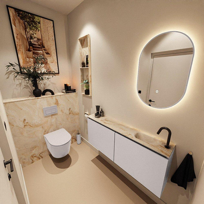 MONDIAZ TURE-DLUX meuble WC 120 cm Cale. EDEN lavabo Frappe position à droite. Avec 1 trou de robinet.