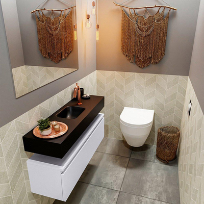 MONDIAZ ANDOR Toiletmeubel - 100x30x30cm - 1 kraangat - 1 lades - cale mat - wasbak midden - Solid surface - Zwart