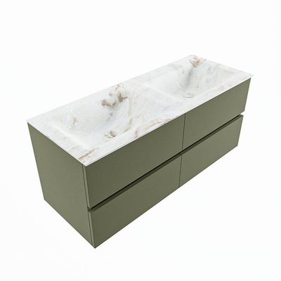 Mondiaz VICA-DLUX ensemble de meuble de salle de bain - 120cm - meuble sous-vasque armée - 4 tiroirs - lavabo encastré nuage double - sans trous de robinet - version haute de 60cm - frape