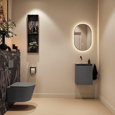 MONDIAZ TURE-DLUX 40cm toiletmeubel Dark Grey. EDEN wastafel Lava positie links. Zonder kraangat.