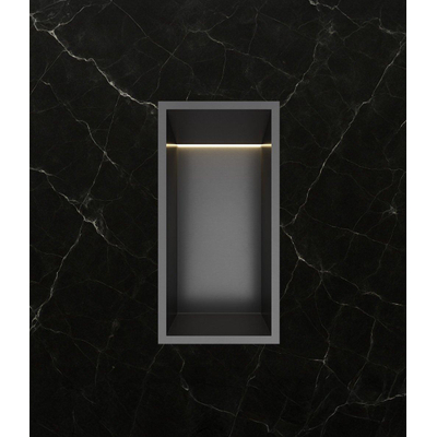 Hotbath &MORE Inbouwbox of inbouwnis - 30x15x10 - met LED - IP44 - PVD - geborsteld zwart