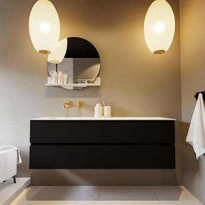 Mondiaz VICA-DLUX ensemble de meuble de salle de bain - 150cm - meuble sous-vasque urban - 4 tiroirs - lavabo encastré cloud gauche - sans trous de robinet - version haute de 60cm - opalo