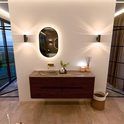 Mondiaz CIRO-DLUX Meuble de salle de bains - 140x45x50cm - Plan vasque Solid surface Oza - 1 lavabo à gauche - sans trous de robinetterie - 4 tiroirs - Ruby