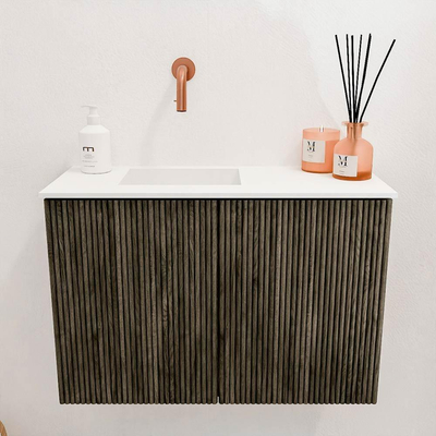 Mondiaz JOYA 60cm toiletmeubel - kleur Shadow - Wastafel FAYE positie Links Zonder kraangat kleur Talc.