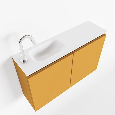 Mondiaz TURE Meuble lave-mains 80x23x50cm 1 trou de robinet 2 portes Ocher mat Lavabo Eden Gauche MDf Blanc