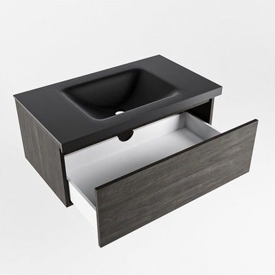 Mondiaz BUKLA Badkamermeubelset - 80x45x34cm - 0 kraangaten - wasbak midden - solid surface - Urban - greeploos - 1 lade - Melamine - Dark brown