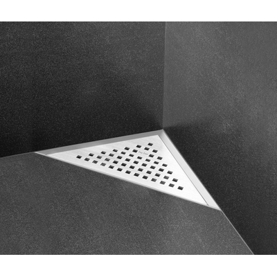 Easy Drain Aqua Delta siphon de sol triangulaire avec garniture ABS/pièce de finition ABS grille inox et sortie latérale 22x22cm garde d'eau 50 à 25mm