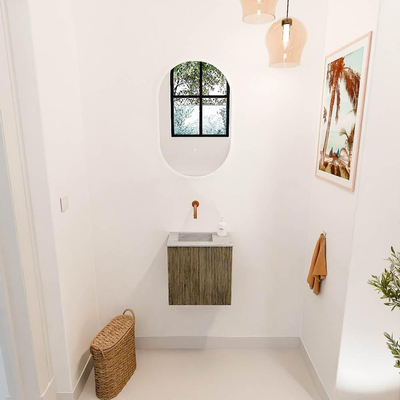 Mondiaz JOYA-DLUX 40cm toiletmeubel - kleur Dusk - Wastafel FAYE positie Links Zonder kraangat kleur Glace.