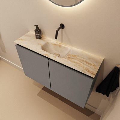 MONDIAZ TURE-DLUX 80cm toiletmeubel Smoke. EDEN wastafel Frappe positie midden. Zonder kraangat.