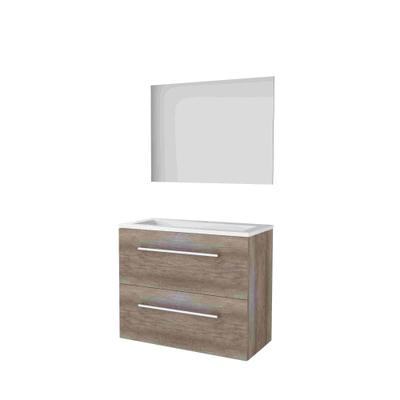 Basic-Line Ultimate 39 ensemble de meubles de salle de bain 80x39cm avec poignées 2 tiroirs vasque acrylique 1 trou de robinetterie miroir éclairage mfc scotch oak
