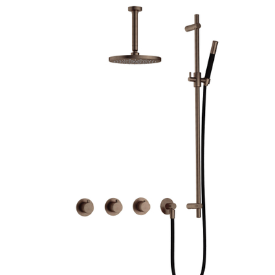 Hotbath Cobber IBS70 Regendoucheset - inbouw - 15cm plafondarm - 20cm ronde hoofddouche - staafhanddouche - glijstang - messing verouderd koper (goud)