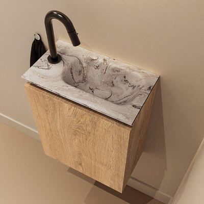 MONDIAZ TURE-DLUX 40cm toiletmeubel Washed Oak. EDEN wastafel Glace positie rechts. Met 1 kraangat.