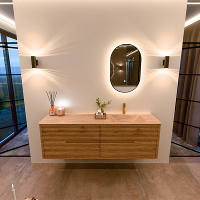 Mondiaz CIRO-DLUX Meuble de salle de bains - 160x45x50cm - Plan vasque en solid surface Saba - 1 vasque à droite - 1 trou de robinet - 4 tiroirs - Chêne