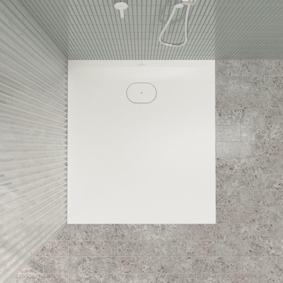Villeroy & Boch Ecora douchebak - 100x90x3.5cm - afvoer korte zijde - stone white (wit)