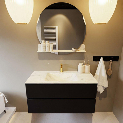 MONDIAZ VICA-DLUX Ensemble meuble de salle de bains - 100cm - meuble bas Urban - 2 tiroirs - lavabo encastré Cloud central - 1 trou de robinet - version haute 60cm - Opalo