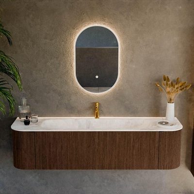 MONDIAZ KURVE-DLUX 170cm Meuble salle de bain avec module 25 G et D - couleur Walnut - 1 tiroir - 2 portes - vasque BIG LARGE centre - 1 trou de robinet - couleur Frappe