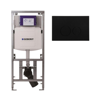 Geberit Inbouwreservoir UP320 met QeramiQ metal bedieningsplaat - dualflush - ronde knoppen - metaal zwart mat