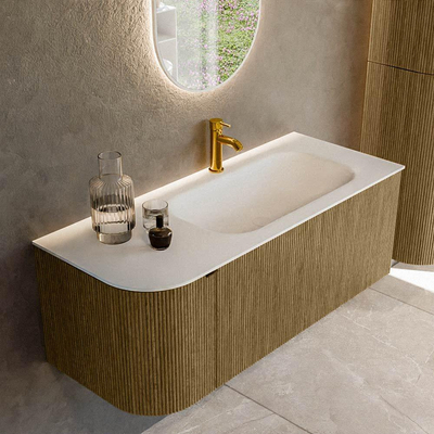 Mondiaz KURVE Badkamermeubelset - 115x46x40cm - 1 lade - 1 deur - wastafel solid surface - rechts - 1 kraangat - Dusk