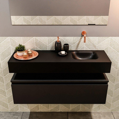MONDIAZ ANDOR Meuble WC - 100x30x30cm - 0 trous de robinet - 1 tiroirs - urban mat - lavabo à droite - Solid surface - Noir