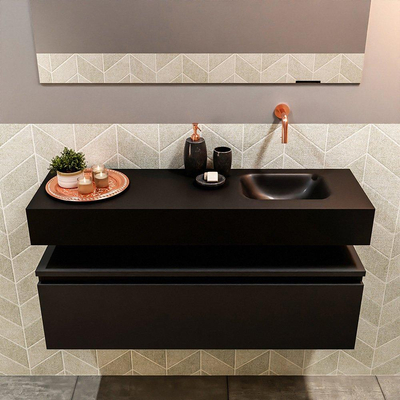 MONDIAZ ANDOR Toiletmeubel - 100x30x30cm - 0 kraangaten - 1 lades - urban mat - wasbak rechts - Solid surface - Zwart