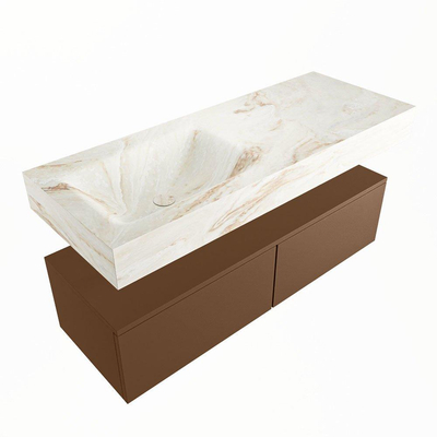 Mondiaz ALAN-DLUX Ensemble de meuble - 120cm - meuble Rust mat - 2 tiroirs - Lavabo Cloud Frappe suspendu - vasque Gauche - 1 trou de robinet