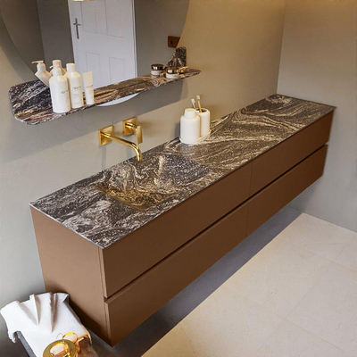 Mondiaz VICA-DLUX ensemble de meuble de salle de bain - 200cm - meuble sous-vasque repos - 4 tiroirs - lavabo encastré cloud gauche - sans trous de robinet - version haute de 60cm - lave