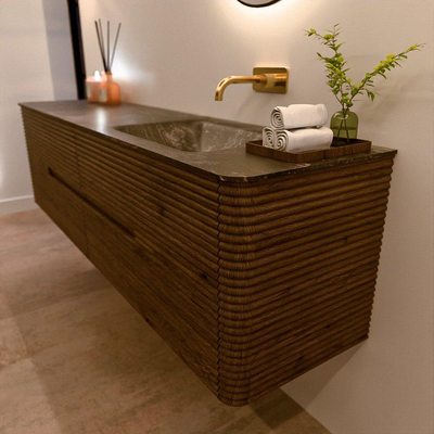 Mondiaz CIRO-DLUX Badkamermeubelset - 180x45x50cm - Solid surface wastafel Lava - 1 wasbak Rechts - zonder kraangaten - 4 lades - Dusk