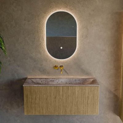 MONDIAZ KURVE-DLUX meuble de salle de bains 100cm couleur Dusk avec 1 tiroir et 0 porte. Lavabo BIG MEDIUM Milieu sans trou de robinet Oza.