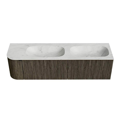 Mondiaz KURVE-DLUX Badkamermeubelset - 165x46x40cm - 2 lade - 1 deur - wastafel solid surface - dubbel / rechts - 2 kraangaten - Shadow