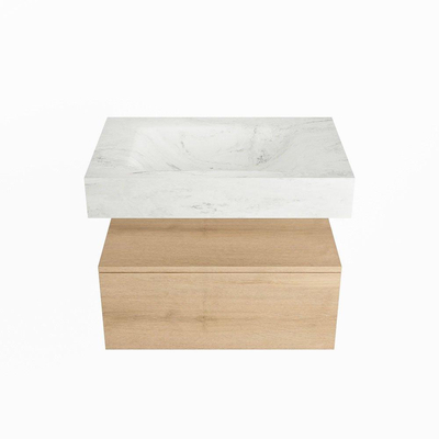 Mondiaz ALAN-DLUX Ensemble de meuble - 70cm - meuble Washed Oak mat - 1 tiroir - Lavabo Cloud Opalo suspendu - vasque Centre - 0 trous de robinet