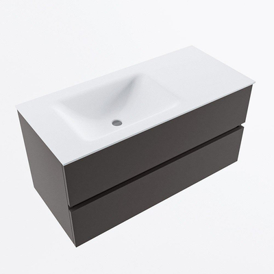 Mondiaz VICA ensemble de meuble de salle de bain - 100cm - meuble sous-vasque gris foncé - 2 tiroirs - lavabo cloud gauche - 1 trou de robinet - version haute de 60cm - talc