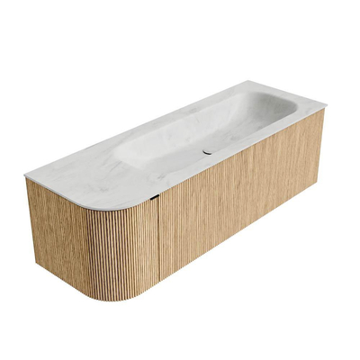 MONDIAZ KURVE-DLUX meuble de salle de bains 135 cm avec module 25 L couleur Oak avec 1 tiroir et 1 porte. Lavabo BIG MEDIUM à droite 1 trou de robinet couleur Opalo.
