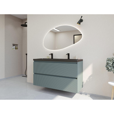 HR badmeubelen Infinity XXL 3D Ensemble meuble de salle de bains - 120 cm - 1 lavabo en céramique djazz noir mat - 2 trous de robinet - 2 tiroirs - petrol mat